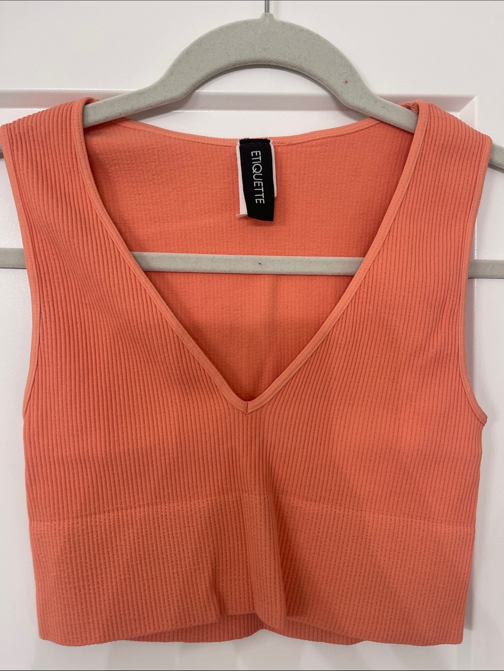 Etiquette Clothiers Coral Ribbed V-Neck Cropped Tank